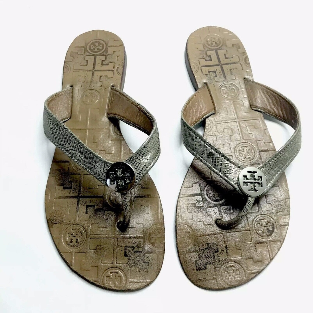 Tory Burch Thora Thong Sandals Brown Silver